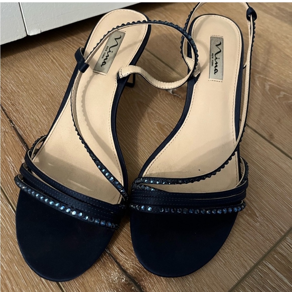 EUC Nina satin and rhinestone shoes